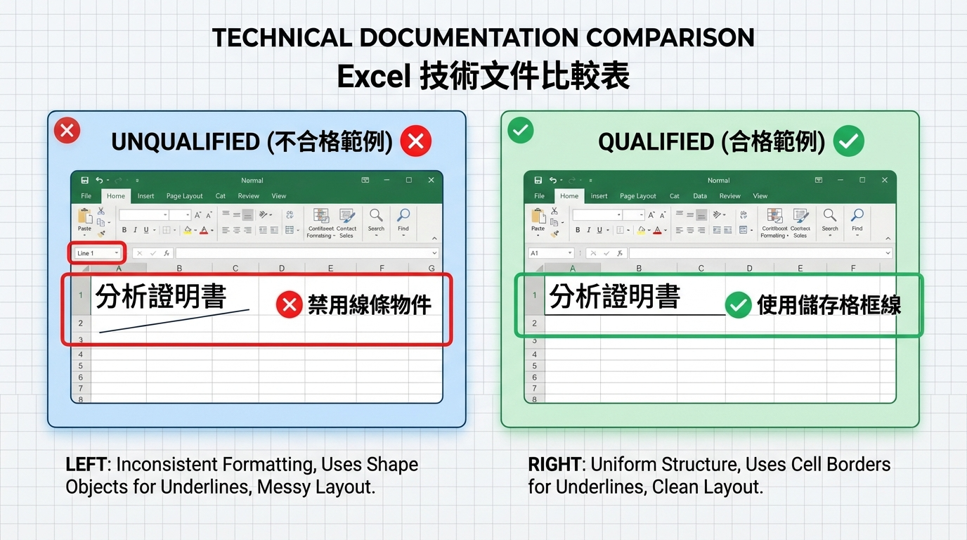 底線繪製：線條物件 vs. 儲存格框線